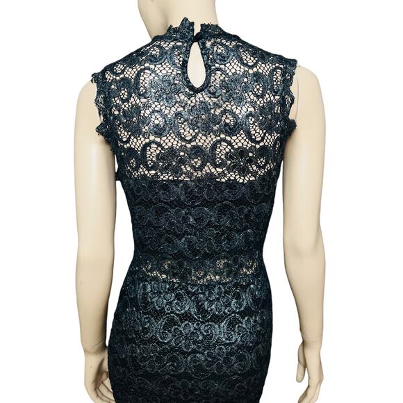 Nightcap Dixie Black and Metallic Silver Lace Sleeveless Knee High Dress Size 4 - Picture 6 of 12